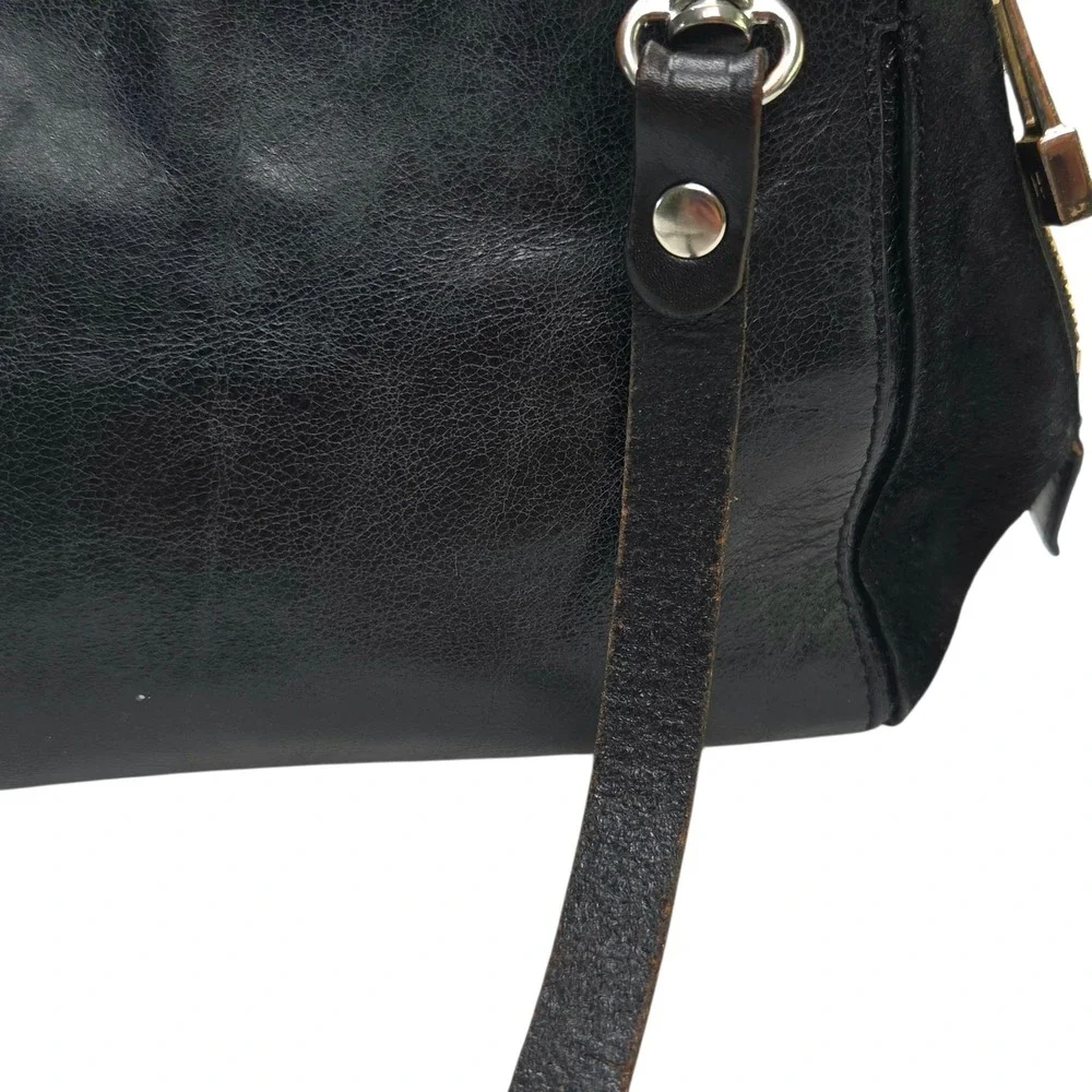 Vintage Halston Heritage Crossbody Bag Black Leather Suede Gold Hardware Luxury